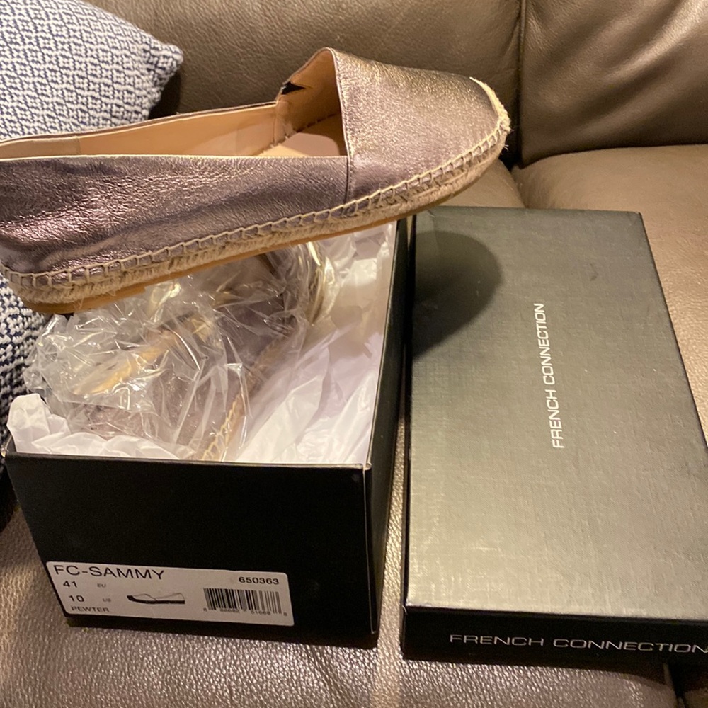 French Connection leather pewter espadrilles -Size 41